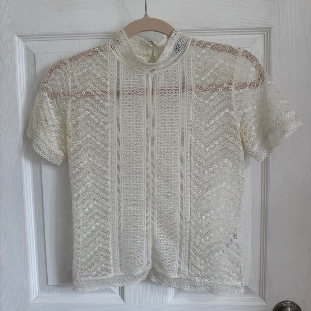 Dynamite Lace Off White Mockneck Shirt